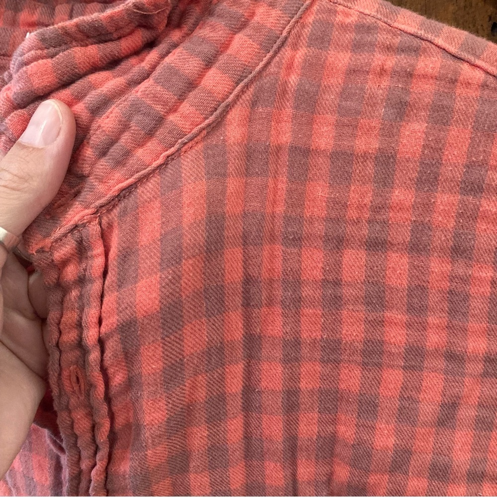 Free People X CP Shades Kayla Gingham Button Down Shirt Pink - Picture 5 of 12